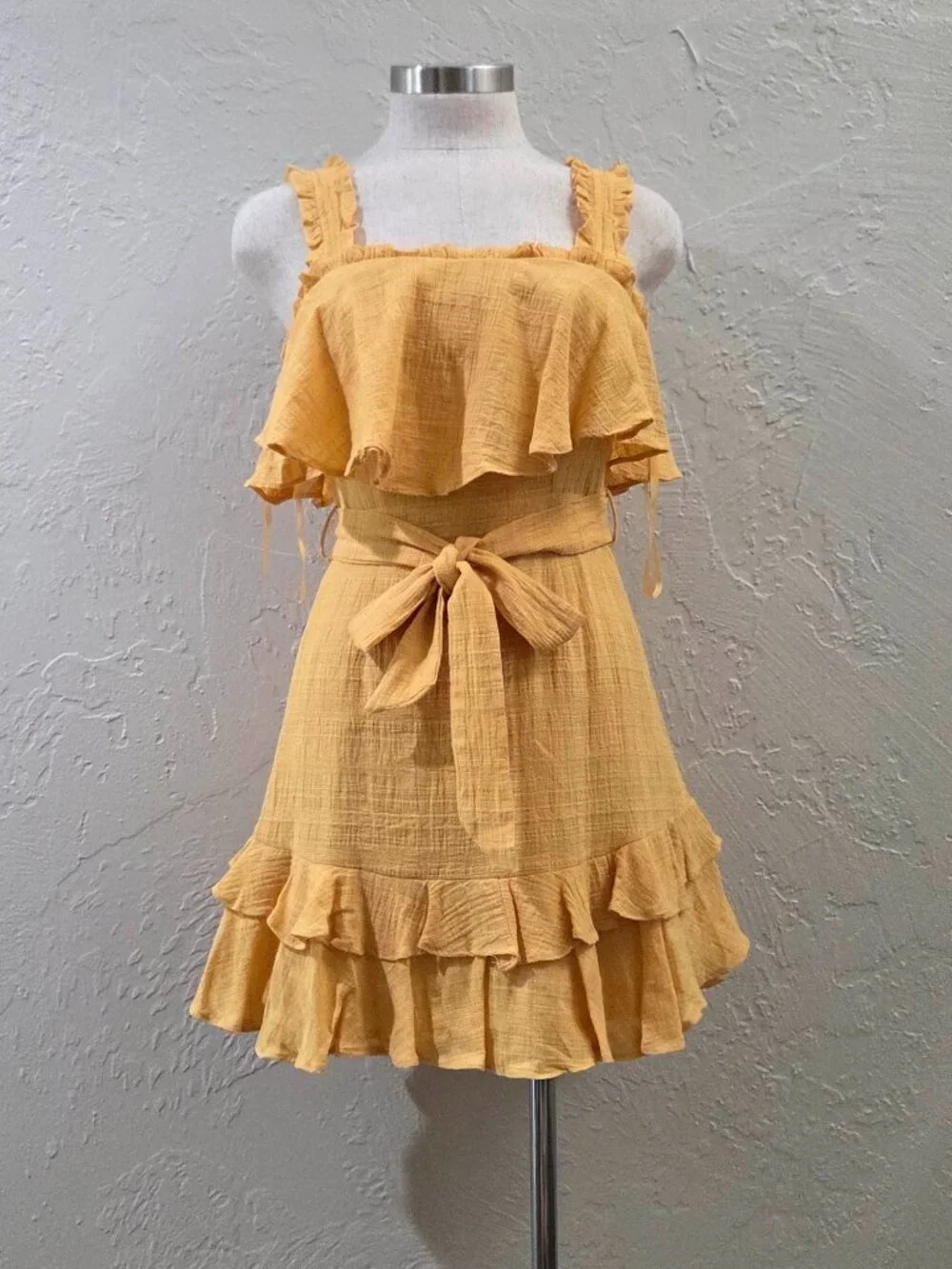 Yellow Ruffle Mini Dress - Picture 2 of 4